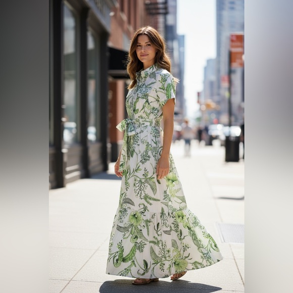 Zara Green and Cream Floral Maxi Dress - Picture 2 of 4